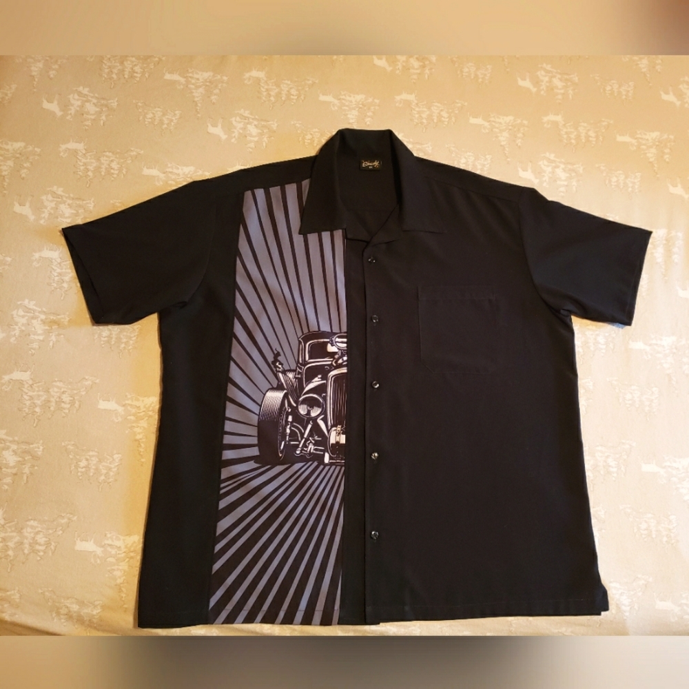 Steady brand, 2X, Black, Hot Rod print, Bowling style, Short sleeve Shirt